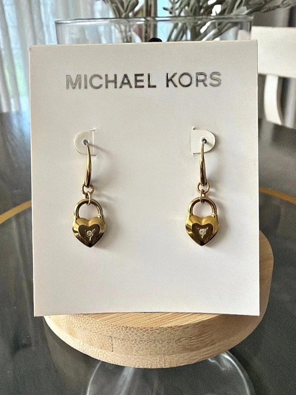 Michael Kors Padlock Heart Drop Earrings Gold NWT